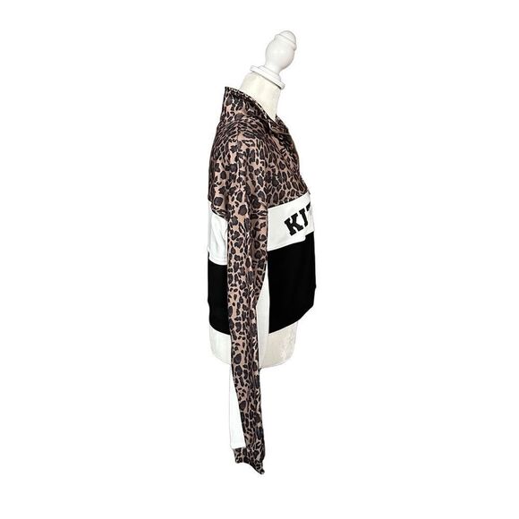Kittenish Animal Print Color Block Oversized 1/4 Zip Cropped Pullover Small - Picture 2 of 11